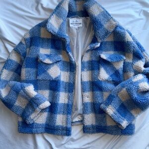 Jason Maxwell Checkered Sherpa Jacket in Blue and White